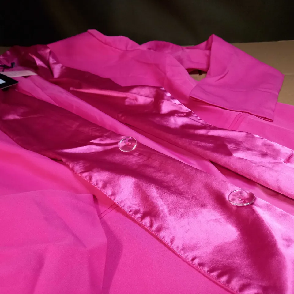 PRETTYLITTLETHING PINK SATIN LEPEL TIE WAIST BLAZER DRESS - SIZE 16