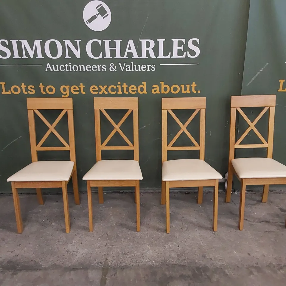 SET OF 4 KENDAL OAK DINING CHAIRS WITH IVORY SEAT PADS
