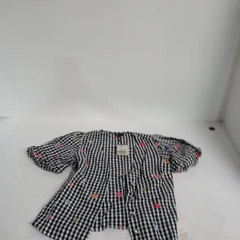 NOBODY'S CHILD BROOKE TOP - BLACK & WHITE GINGHAM WITH FLORAL EMBROIDERY, UK 10 (KIDS)