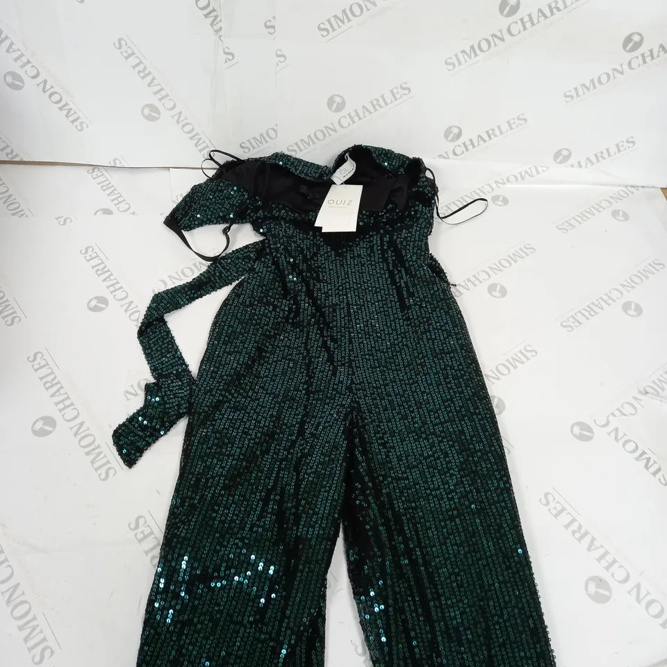 QUIZ GREEN SEQUIN PLAYSUIT SIZE 12
