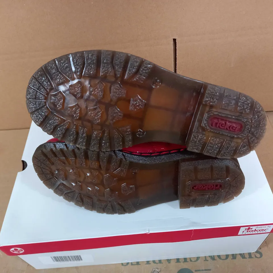 RIEKER LACE-UP ANKLE BOOTS-RED UK SIZE 4