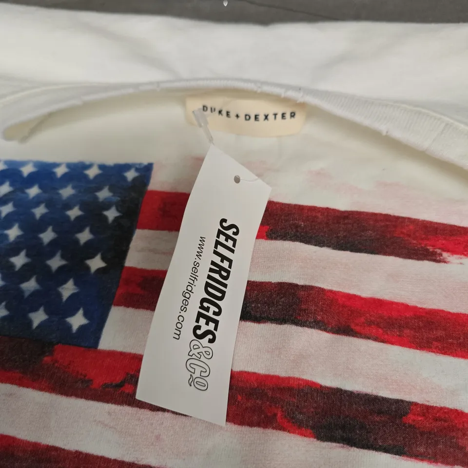 DUKE & DEXTER AMERICAN FLAG TEE IN WHITE - LARGE