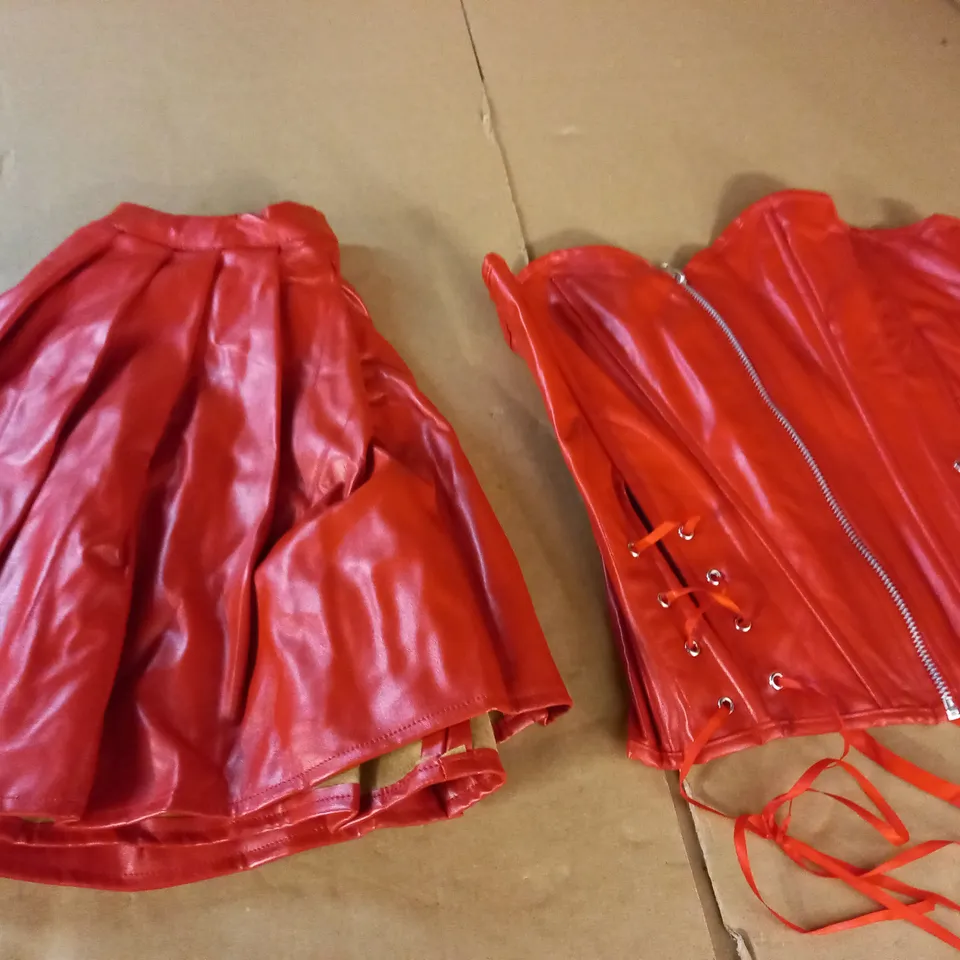 RED PU SKIRT AND CORSET SET - S