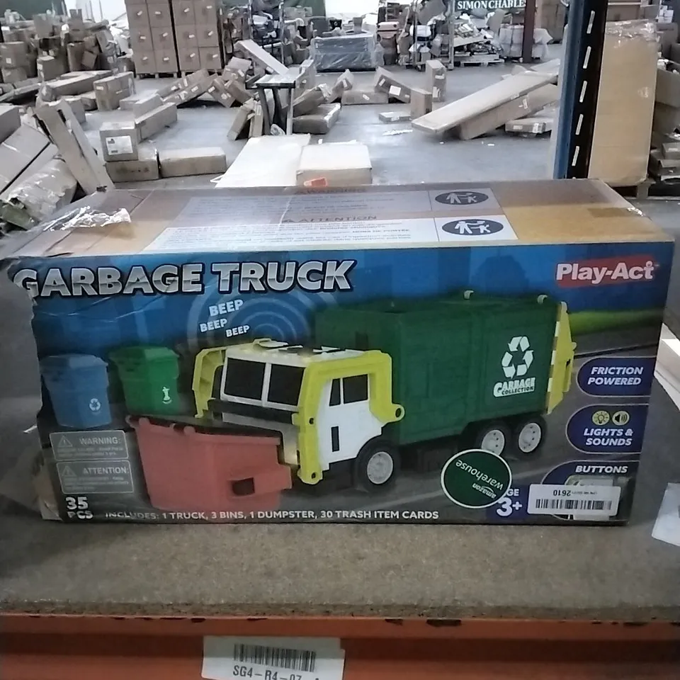 BOXED PLAY-ACT GARBAGE TRUCK WITH SOUNDS AND ACCESSORIES- 1 BOX