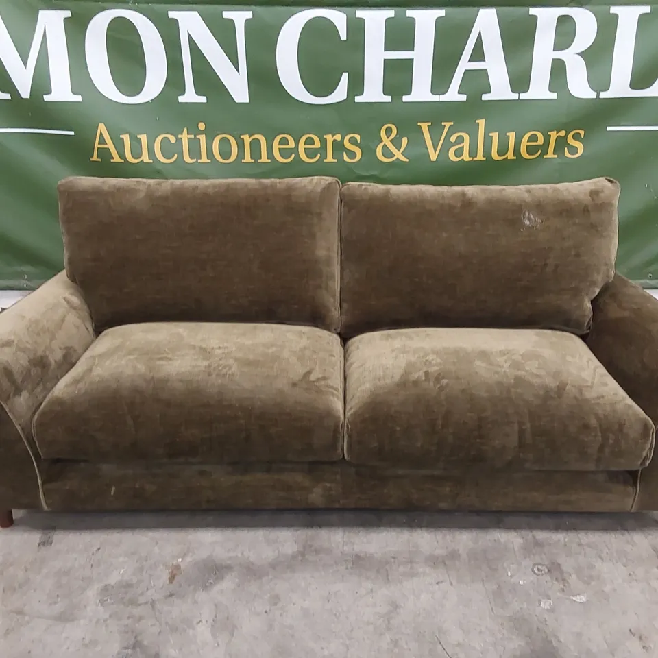 DESIGNER ASTRID LARGE FABRIC UPHOLSTERED SOFA - OLIVE
