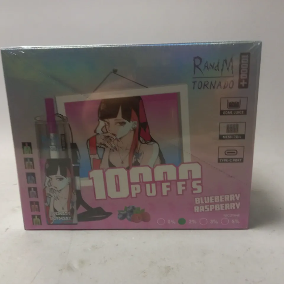 SEALED AND BOXED R AND M TORNADO DISPOSABLE VAPES - BLUEBERRY RASPBERRY - 10 PER BOX