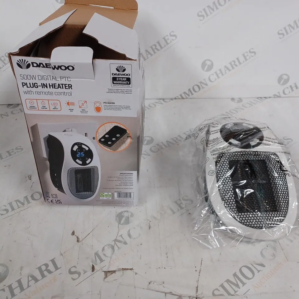 DAEWOO 500W DIGITAL PTC PLUG-IN HEATER 