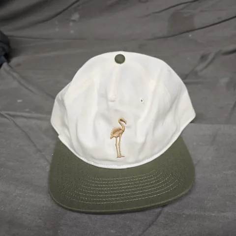 SLEEP TOKEN CAP – WHITE CROWN WITH FLAMINGO EMBROIDERY, OLIVE BRIM