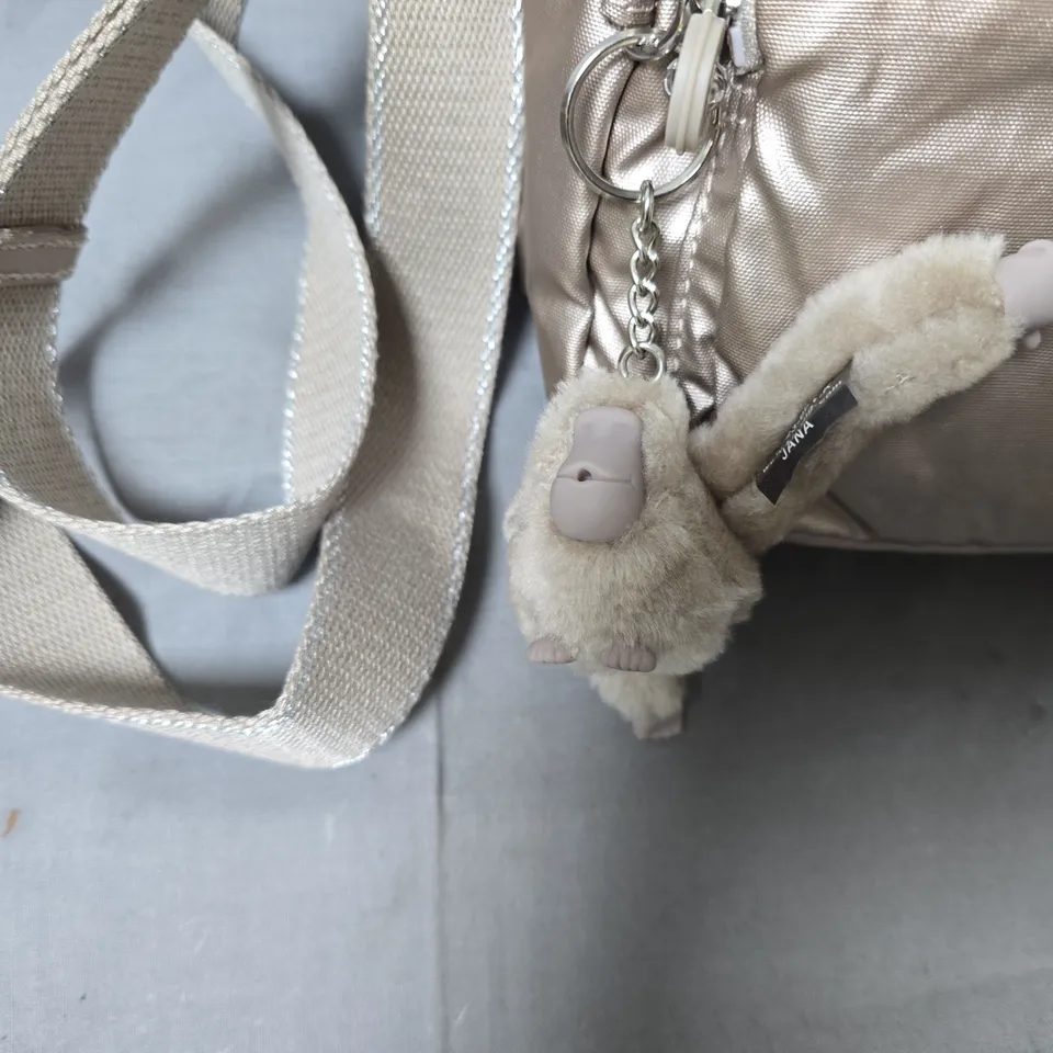 KIPLING CROSSBODY BAG – METALLIC BEIGE NYLON WITH MONKEY CHARM