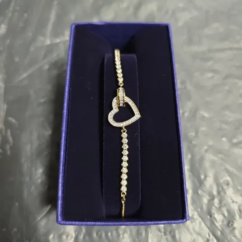 SWAROVSKI GOLD-TONE HEART PENDANT BRACELET WITH CRYSTALS – BOXED