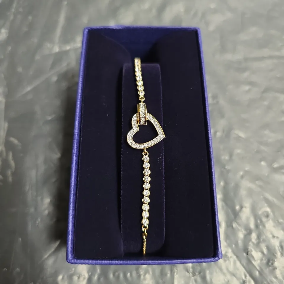 SWAROVSKI GOLD-TONE HEART PENDANT BRACELET WITH CRYSTALS – BOXED