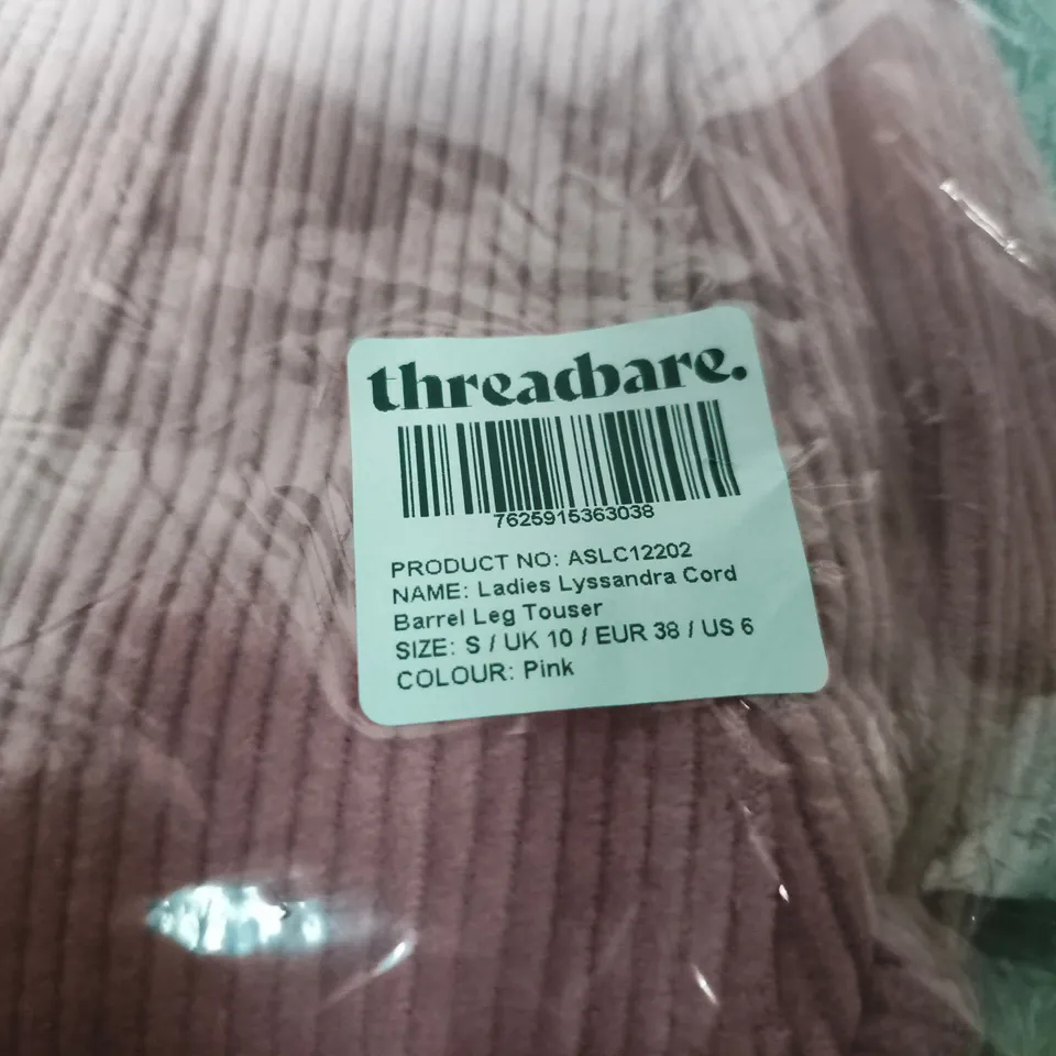 THREADBARE LADIES LYSSANDRA CORD BARREL LEG TROUSER – PINK, UK 10