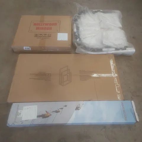 PALLET OF ASSORTED HOUSEHOLD GOODS AND PRODUCTS TO INCLUDE; MULTIFUNCTIONAL CRUTCH, MIRROR, BOXED FURNITURE ETC