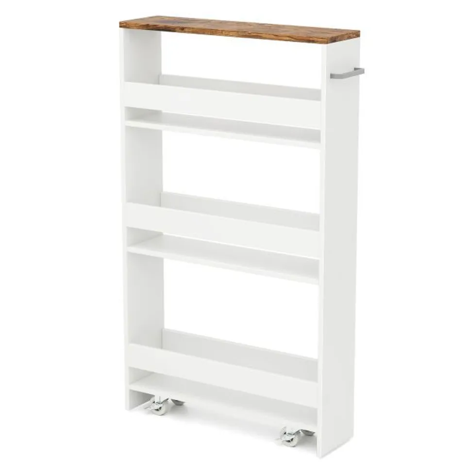 BOXED COSTWAY 4-TIER SLIM STORAGE CART WITH OPEN SHELVES AND WHEELS 