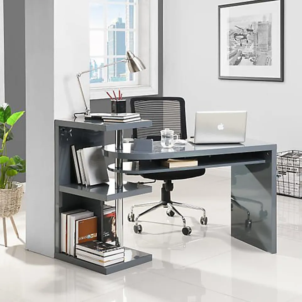BRAND NEW BOXED SYDNEY ROTATING OFFICE DESK IN HIGH GLOSS GREY (1 BOX)