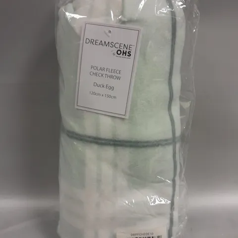 DREAMSCENE BY OHS POLAR FLEECE CHECK THROW IN DUCK EGG (120 x 150cm)
