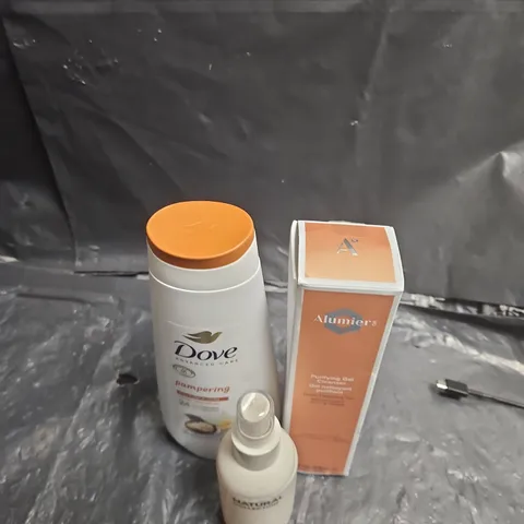 APPROXIMATELY 20 ITEMS OF HEALTH & BEAUTY ASSORTMENT: DOVE PAMPERING BODY WASH, ALUMIER PURIFYING GEL CLEANSER, NEUTROGENA HYDRO BOOST & COLGATE ITEMS (MIXED LOT) .