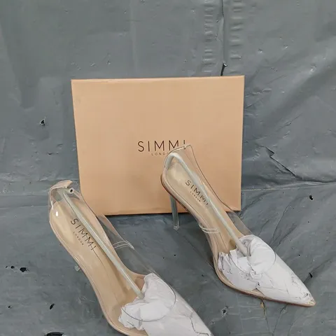 BOXED PAIR OF SIMMI LONDON NUDE/CLEAR KALINA HEELS UK 5 