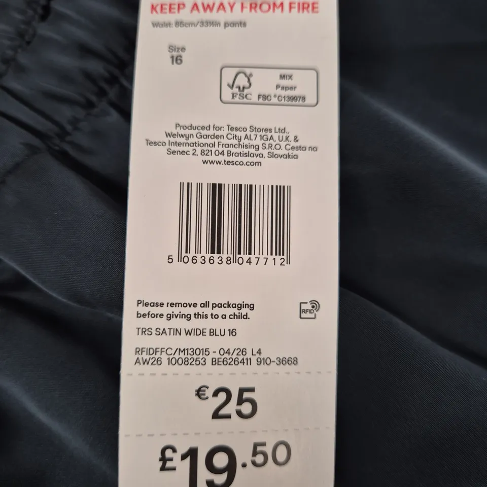 Tesco F&F Satin Wide-Leg Trousers – Navy, UK Size 16