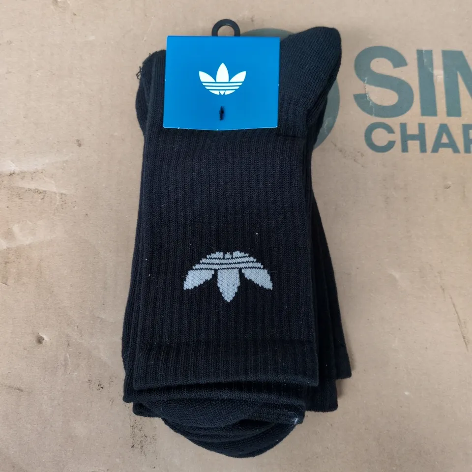ADIDAS CREW SOCKS IN BLACK 3 PACK - XL