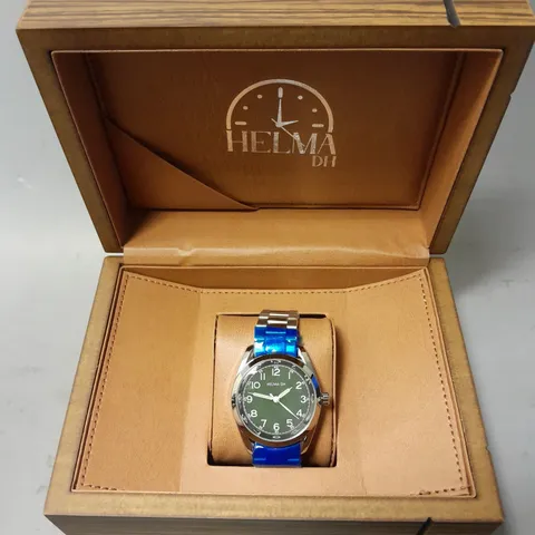 BOXED HELMA DH 3ATM WATER RESISTANT DARK GREEN FACE WATCH