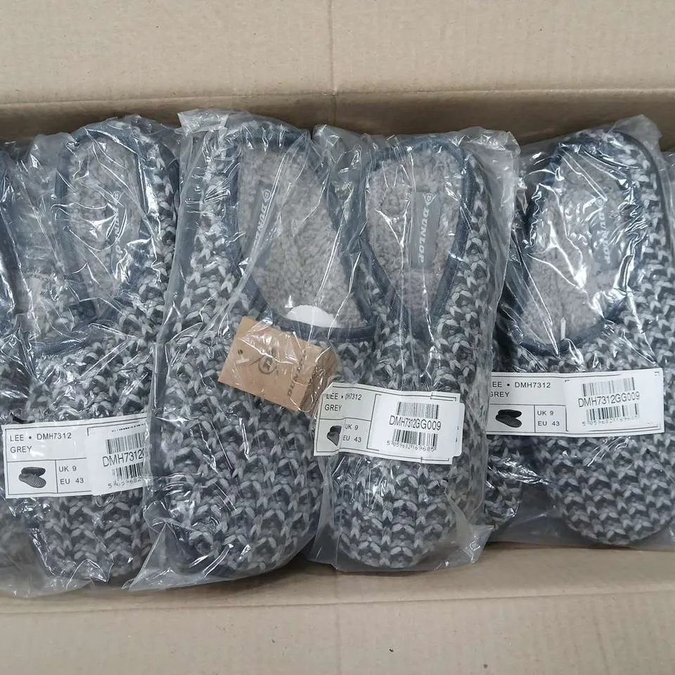 APPROXIMATELY 16 ASSORTED BAGGED DUNLOP SLIPPERS IN GREY (VARIOUS SIZES)