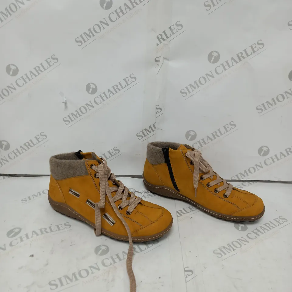 RIEKER ANTISTRESS LACE ANKLE BOOT YELLOW - SIZE 5 - BOXED