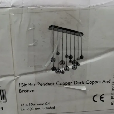 AURELIA 15 LIGHT BAR PENDANT BLACK CHROME & COPPER/BRONZE GLASS