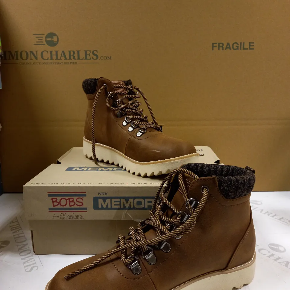 SKECHERS BROWN FAUX SUEDE HIKING BOOTS - SIZE 4 1/2 