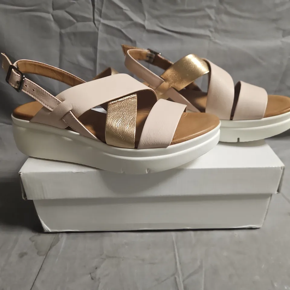 BOXED PAIR OF OGETTI PLATFORM SANDALS IN PALE PINK/ROSE GOLD SIZE EU 38