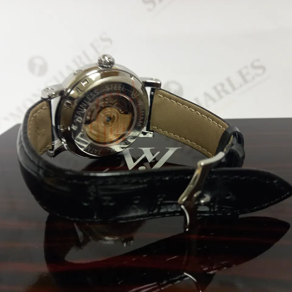 WILLIAM JOURDAIN PART SKELETON WAVE DIAL LEATHER STRAP WATCH