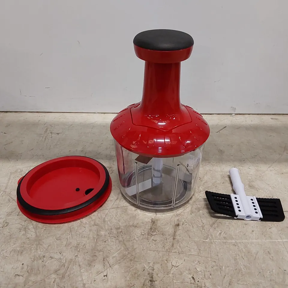 BOXED COOKS ESSENTIALS 5 BLADE PRESS CHOPPER WITH STORAGE LID - RED (1 BOX)