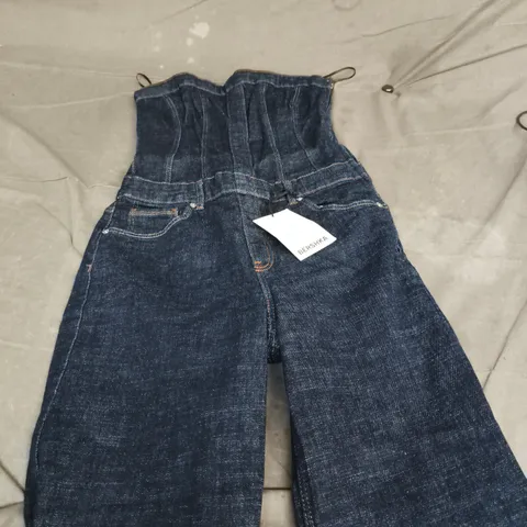 BERSHKA DENIM BANDEAU JUMPSUIT - S