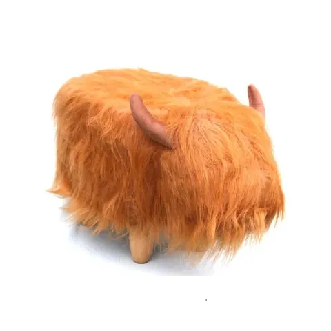 BOXED DILLIS THE HIGHLAND COW SYNTHETIC FUR FOOTSTOOL WITH WOODEN LEGS (1 BOX)