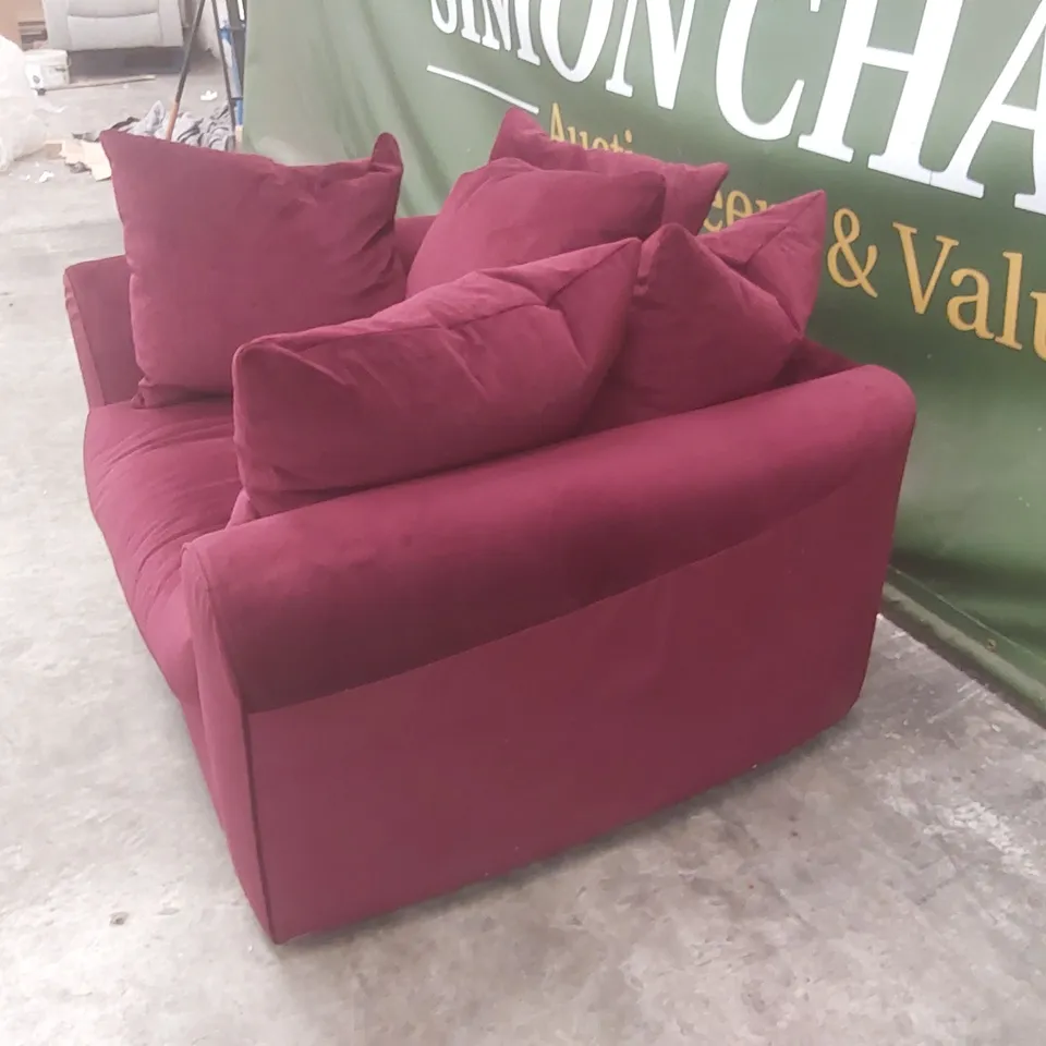 QUALITY DESIGNER EX DISPLAY VELVET LOVESEAT - WINE RED