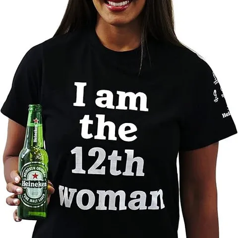 "I AM THE 12TH WOMAN" WOMENS BLACK T-SHIRT SMALL HEINEKEN UEFA FOOTBALL