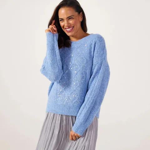 APRICOT SEQUIN IRIDESCENT CABLE JUMPER - UK12