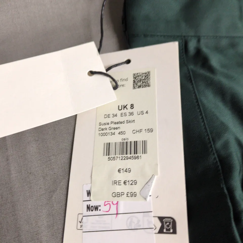 PHASE EIGHT SUSIE PLEATED SKIRT – UK 8, DARK GREEN