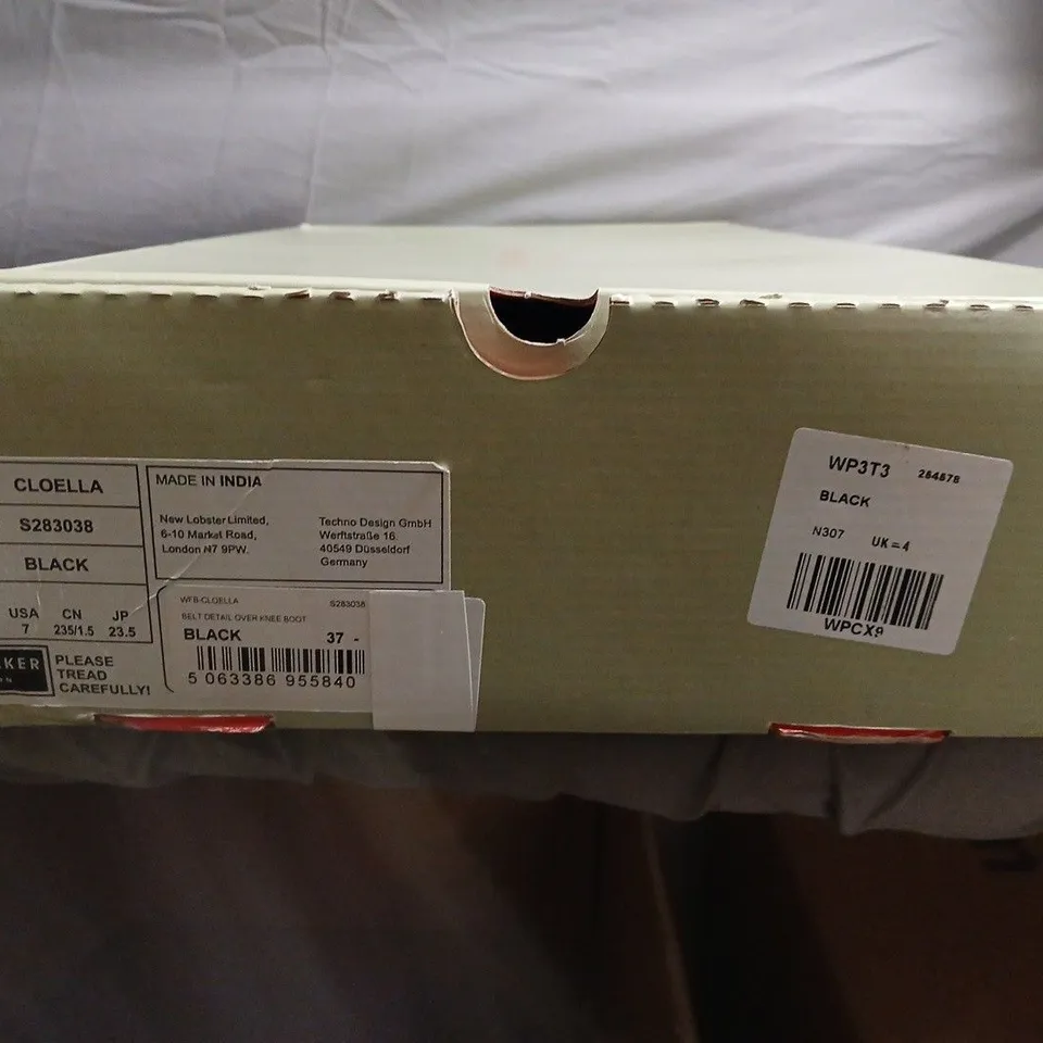 TED BAKER CLOELLA BLACK LEATHER KNEE-HIGH BOOTS – UK4 (EU 37) – BOXED