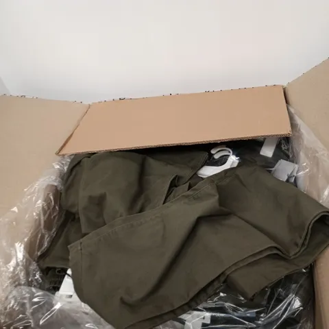 BOX OF APPROXIMATELY 15 GREEN CHINOS IN ASSORTED SIZES