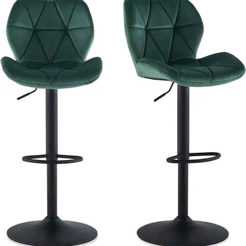 BOXED CLIPOP BARSTOOLS SET OF 2 SOFT VELVET BREAKFAST BREAKFAST CHAIRS DARK GREEN (1 BOX)