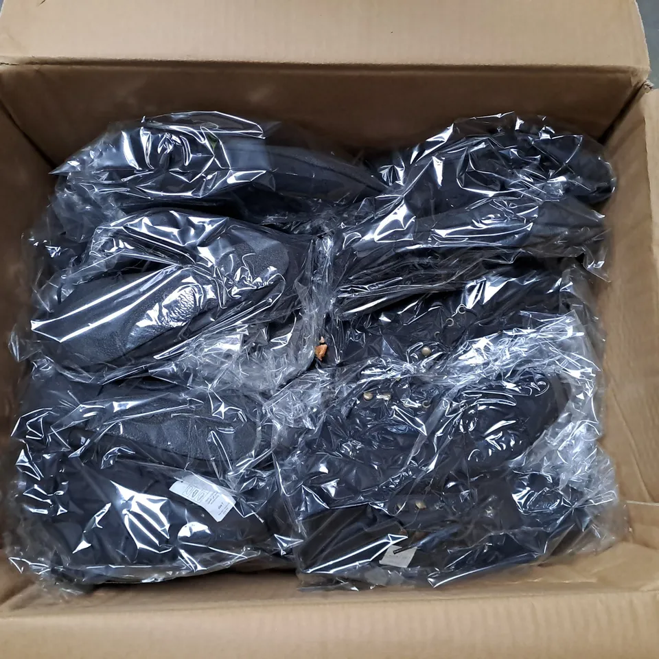 BOXED LOT OF APPROX. 25 PAIRS OF LADIES BLACK BOOTS. VARIOUS SIZES
