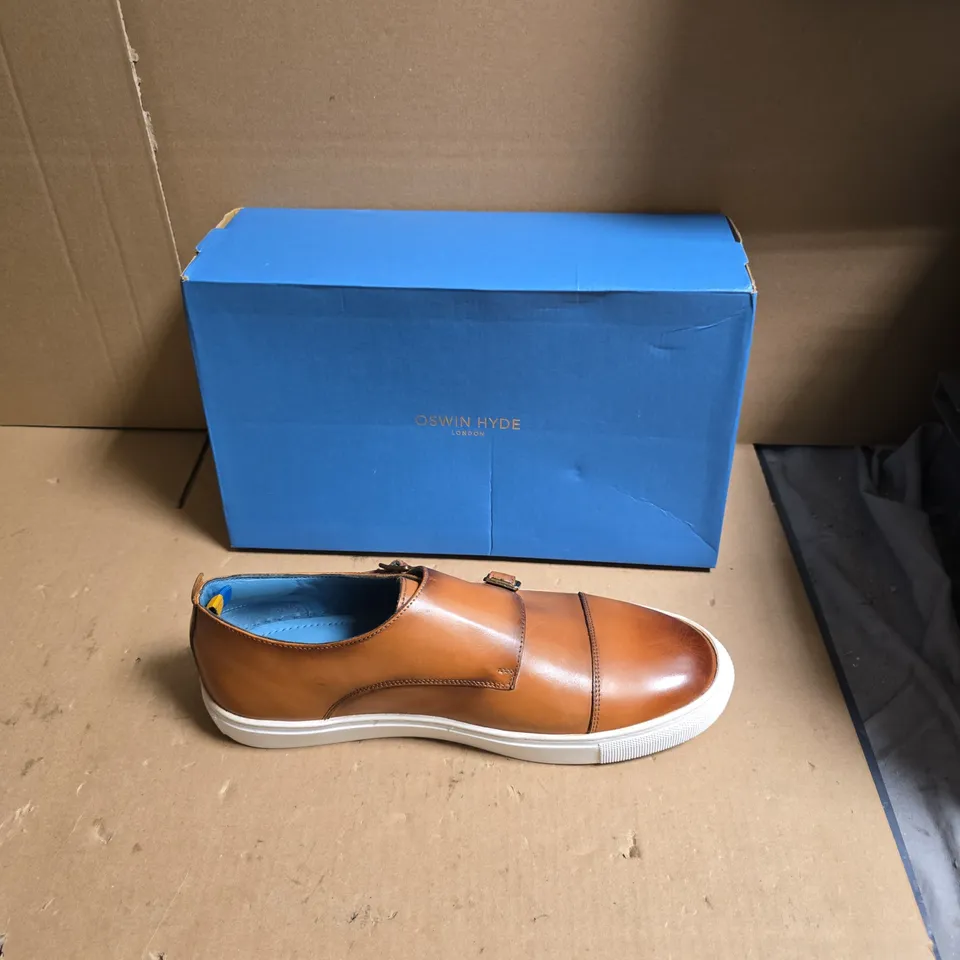 OSWIN HYDE LONDON MEN'S BROWN LEATHER DOUBLE MONK STRAP SHOES – BOXED - EUR SIZE 45 