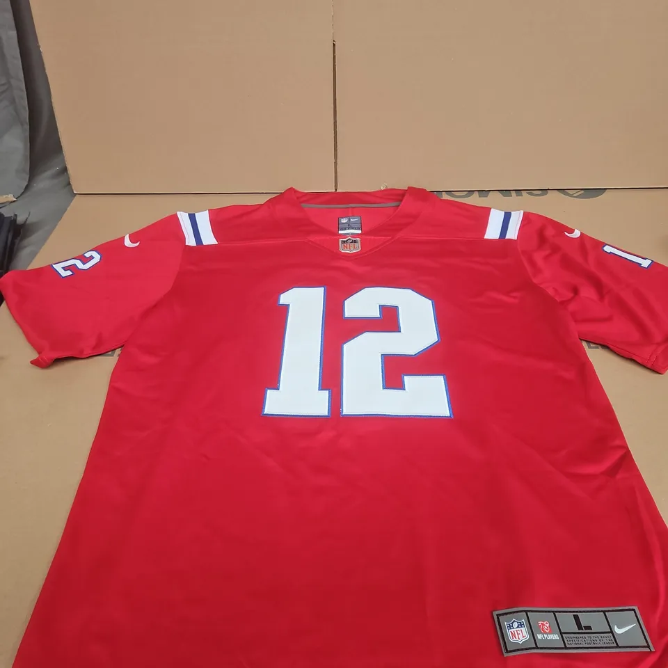 TOM BRADY #12 SEWN STITCHED CUSTOM JERSEY RED NEW ENGLAND SIZE L