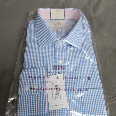 HAWES & CURTIS BLUE GINGHAM SHIRT - CLASSIC FIT NON-IRON - SIZE 36