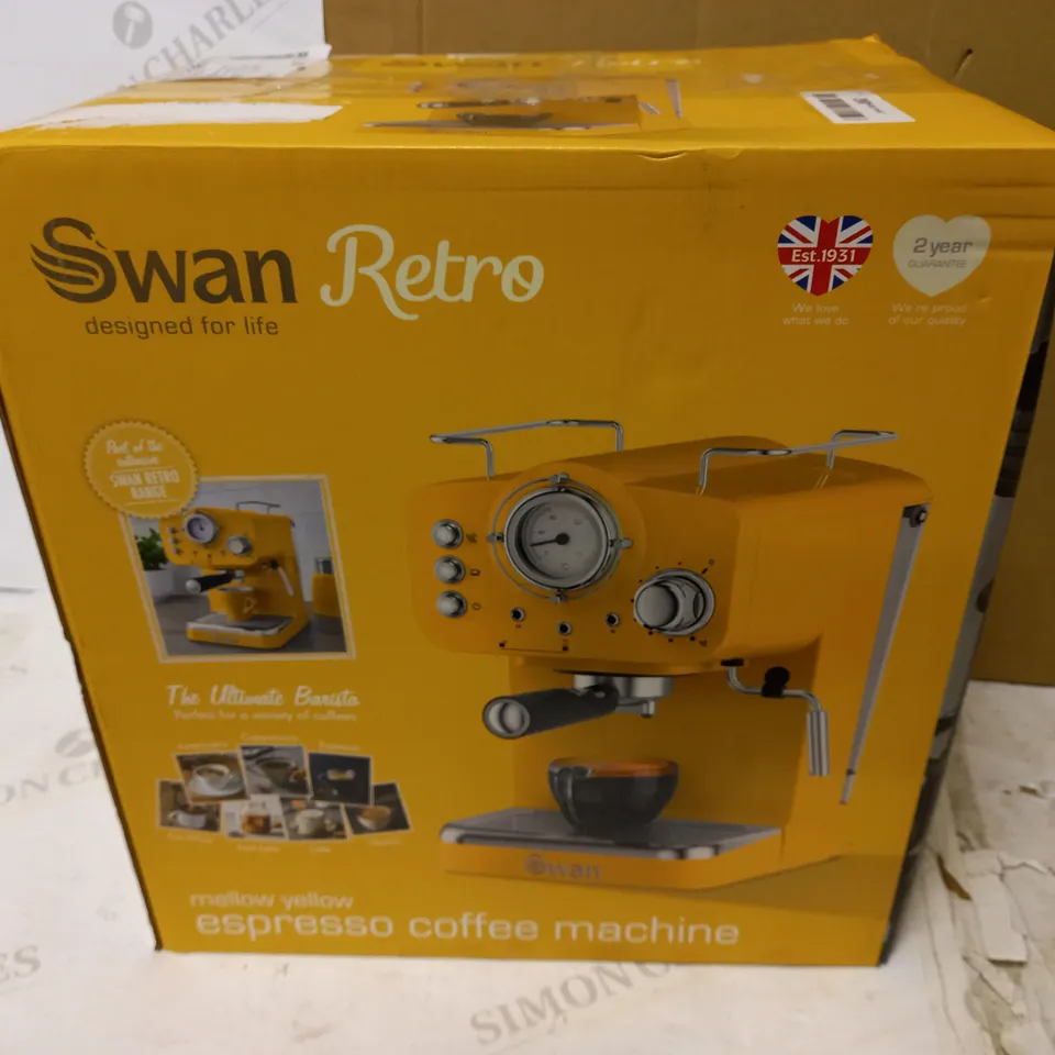 SWAN RETRO PUMP ESPRESSO COFFEE MACHINE - YELLOW