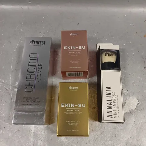 BPERFECT LOT OF 4 ASSORTED COSMETIC PRODUCTS TO INCLUDE - EKIN-SU LIQUID BLUSHER - CHROMA COVER SOFT FILTER FOUNDATION IN N5 - ANNALIVA MINI EMPRESS CHEEK & CONTOUR BRUSH - ETC
