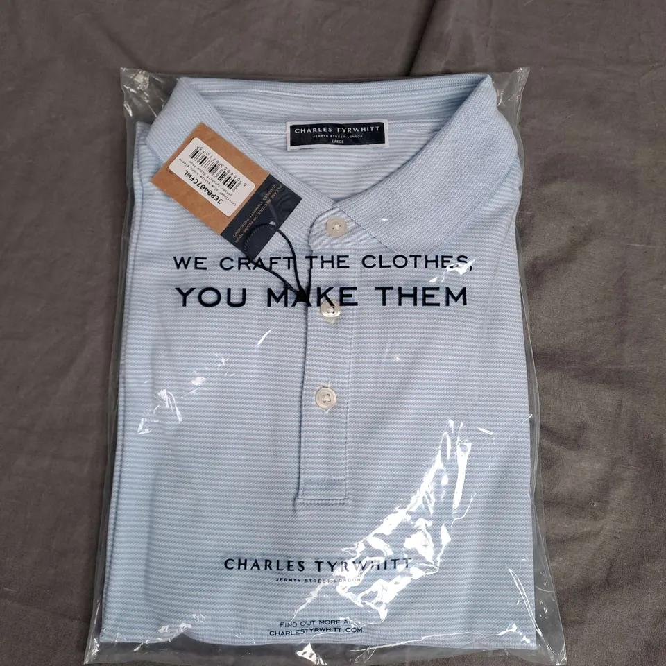 CHARLES TYRWHITT SHORT SLEEVE COTTON PIQUE POLO CORNFLOWER BLUE SIZE L