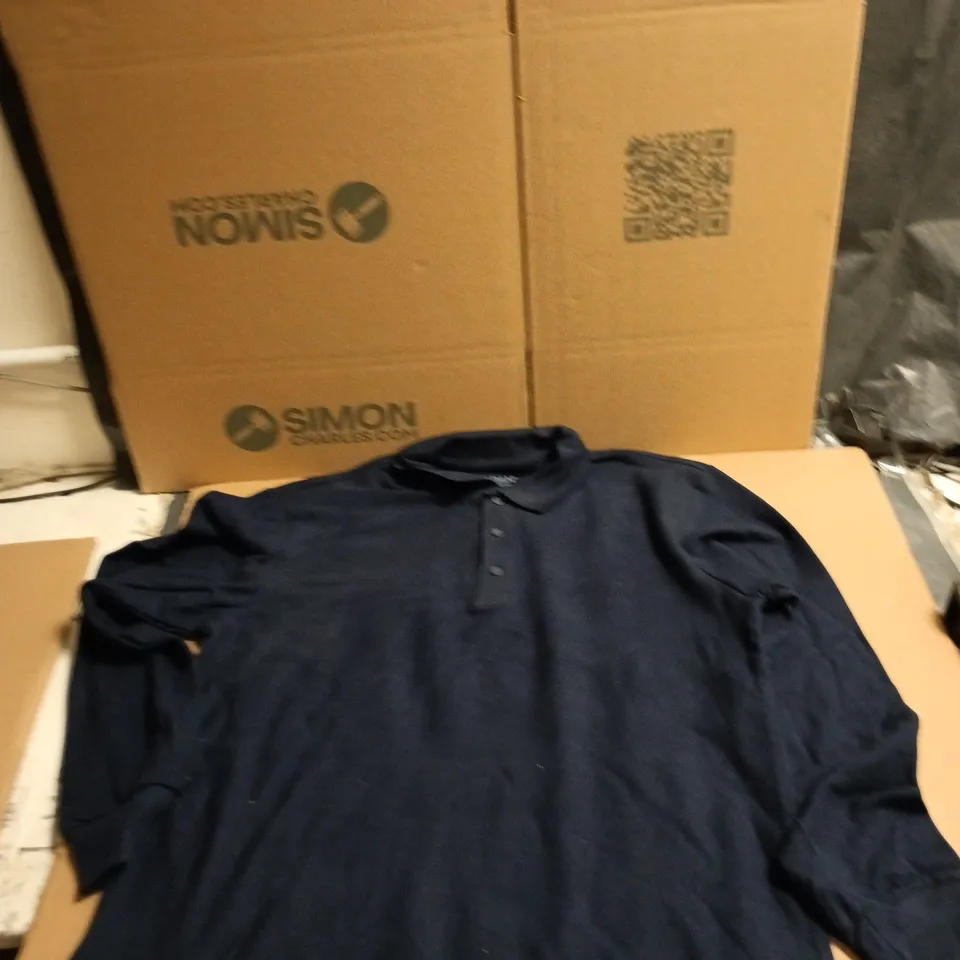 BOX OF APPROXIMATELY 25 ASSORTED SIZED GILDAN NAVY LONGSLEEVE POLO TOPS