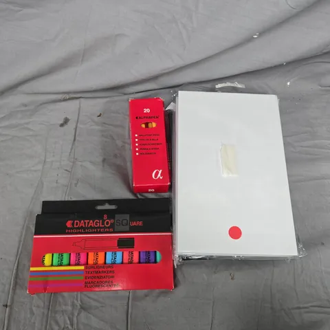 BOX OF ASSORTED ITEMS TO INCLUDE PENCILS - HIGHLIGHTER - 